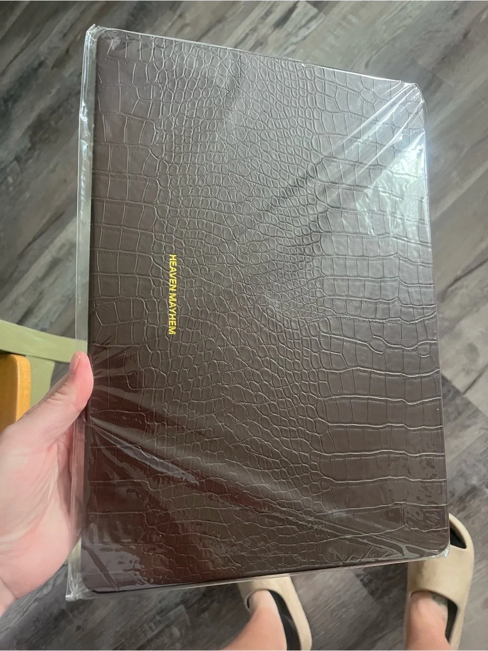 CROCODILE-EMBOSSED BROWN LEATHER VEGAN LEATHER + POLYCARBONATE TOP COVER ONLY